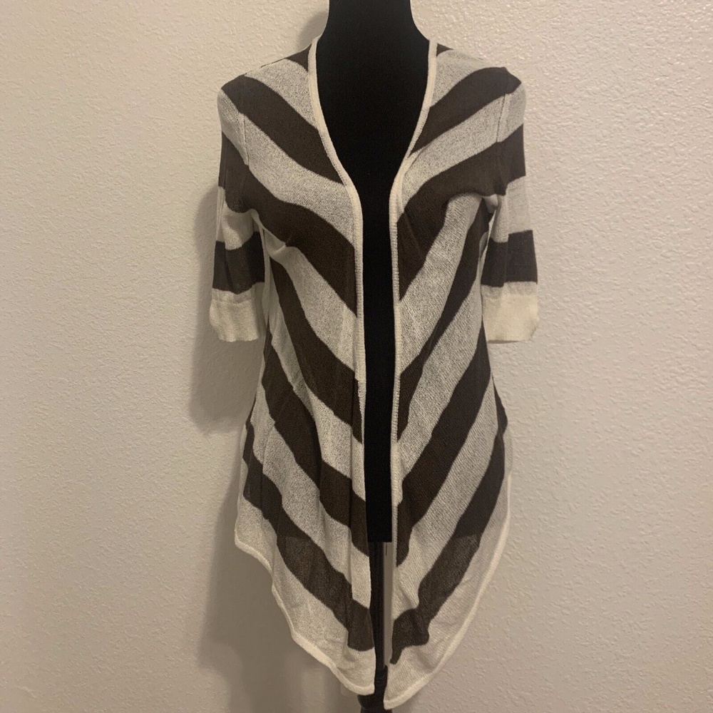 White House Black Market Brown & White Short Sleeve Cardigan Women's XS